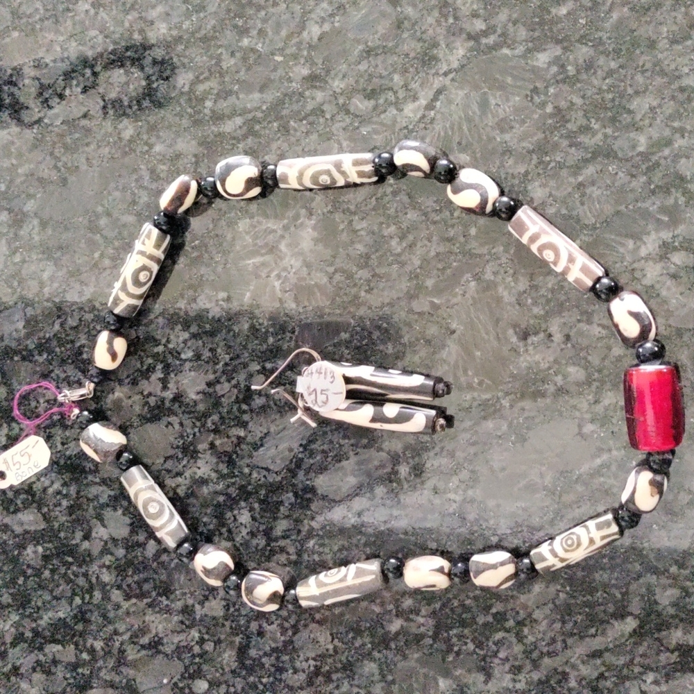 Real Bone Necklace and Earring Set